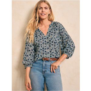 Faherty Portia Top, Navy Folly Floral, Size L, NWT
